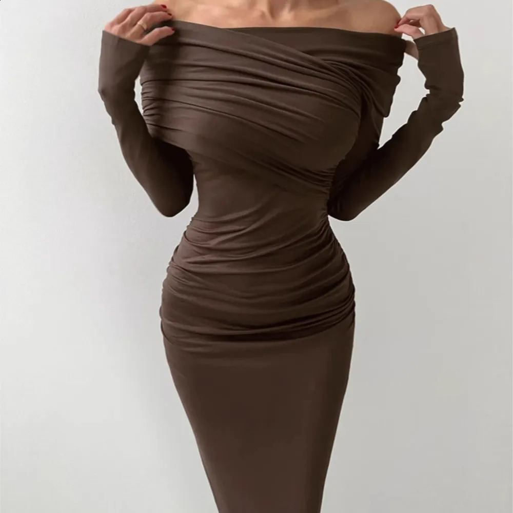 Hip-hugging Long Spring Autumn Women Warm Tight One-line Collar Bottoming Dress Elegant Party Dresses Vestidos Para Mujer 251223 C260312