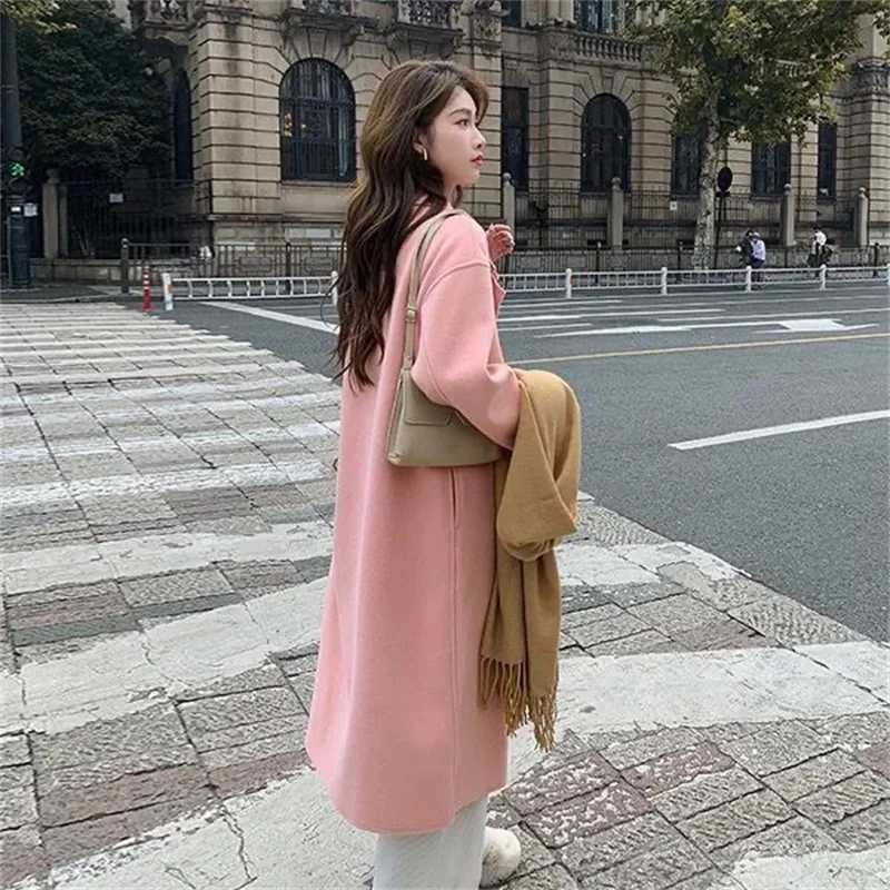 Fashion 100 Wool Coat Woolen Long Coat For Women Oversize Loose Double-Breasted Lapel Overcoat Autumn Lady High Street OuterweaT251224