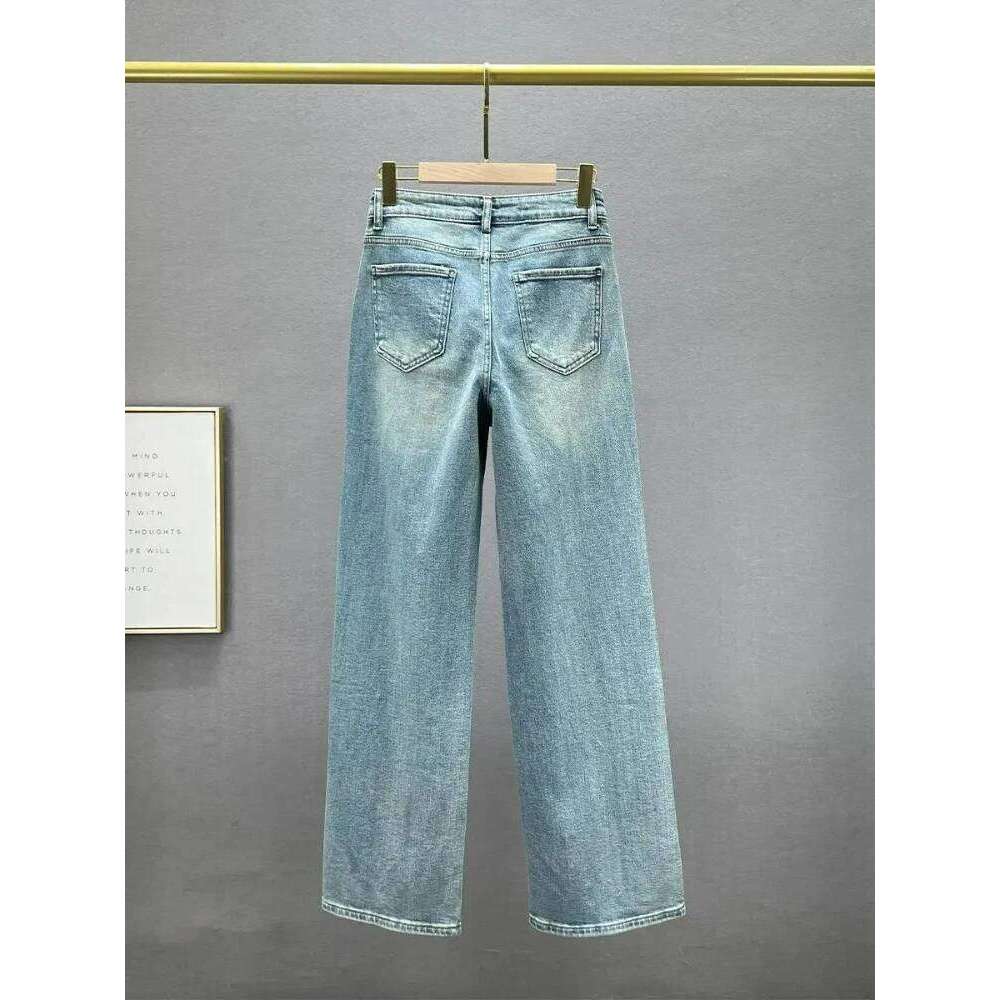 New Rhinestone XINGX Pendant Design High Waist Wash Jeans Women's Summer Loose Slimming and All-Matching Straight-Leg Pants X251224