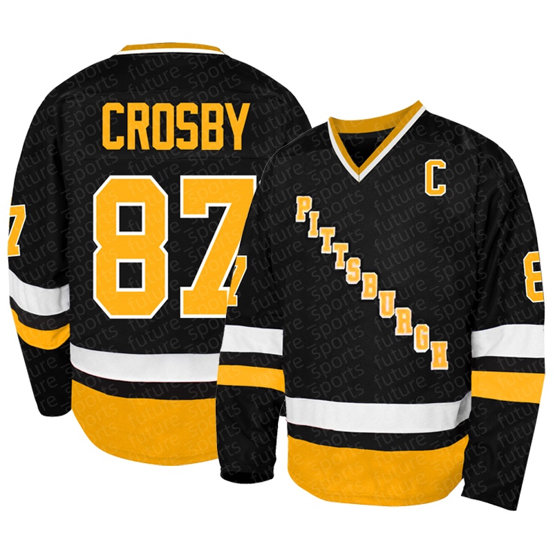 Men's black casual ice hockey jersey, 2025 classic Pittsburgh embroidered retro fashionable ice hockey shirt, suitable for outdoor training and competition