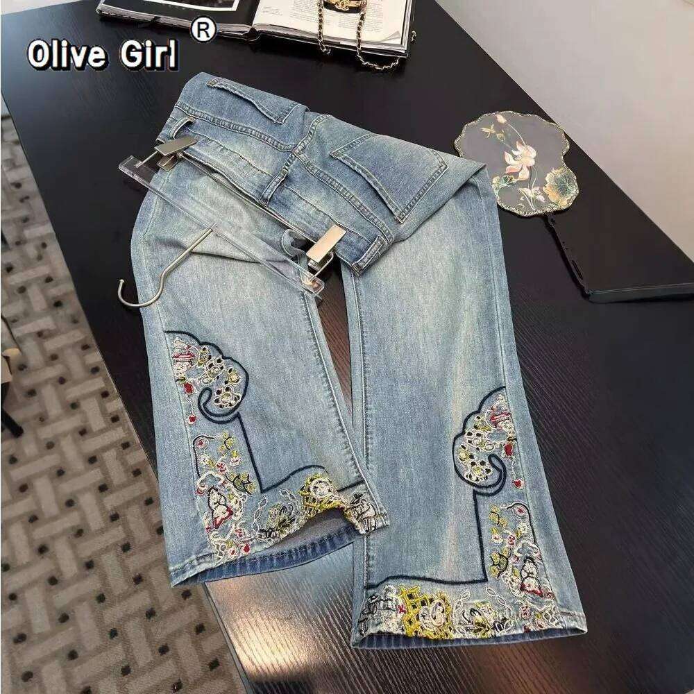 Jeans Casual Embroidered Wide Leg Jean Women's Pant Clothing 2026 Spring Trouser Summer High Waisted Elegant High-end X251224