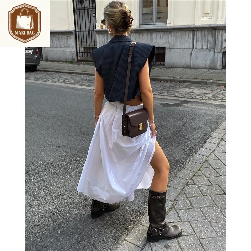 MAKI BAG Autumn New Women's Fashion Handbag Leather Material Trendy Small Square Bag Light Luxury Retro Style Women's Shoulder Bag Luxury Ba