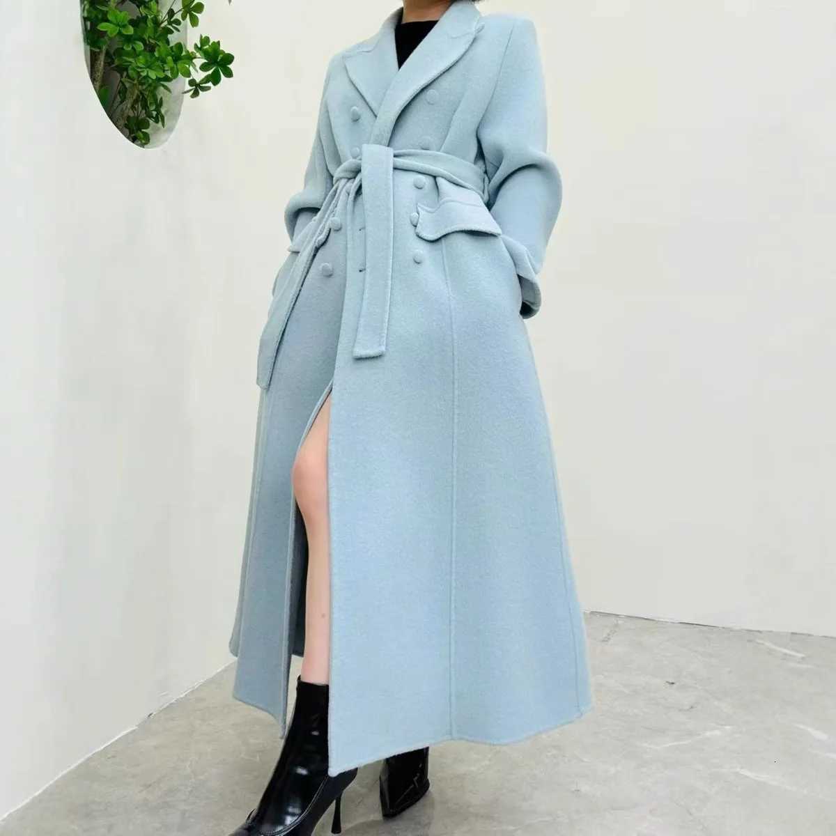 BJTZ Fashion Double-Faced Wool Coat Women 2025 Waist-Defined Longline Trench Coat Autumn Winter Luxury Outerwear Chic ElegantT251224