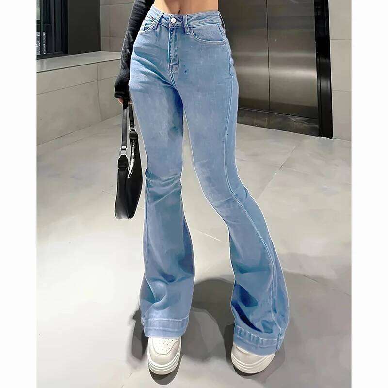 2025 Lady High Waist Stretchy Flared Jeans Women Ins Fashion Solid Bootcut Denim Pants Girls Chic Slim Fit Bell Bottoms Trousers X251224