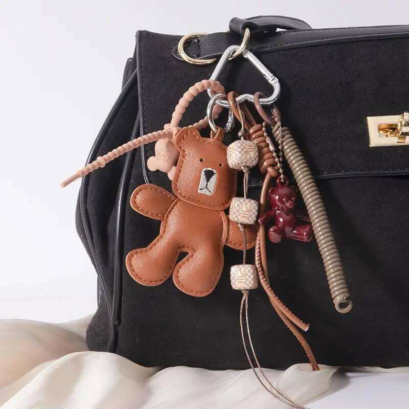 1 Piece Leather Little Bear Woven Rope Backpack Pendant Decoration Fashion DIY Keychain Bag Accessories X251224