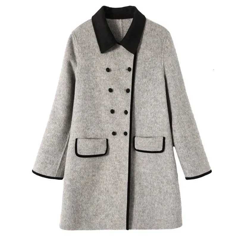 Autumn Winter Mid-Long Woolen Coat Women 2023 New Fashion Loose Turndown Collar Double-Breasted Outwear Overcoat Parka FemaleT251224