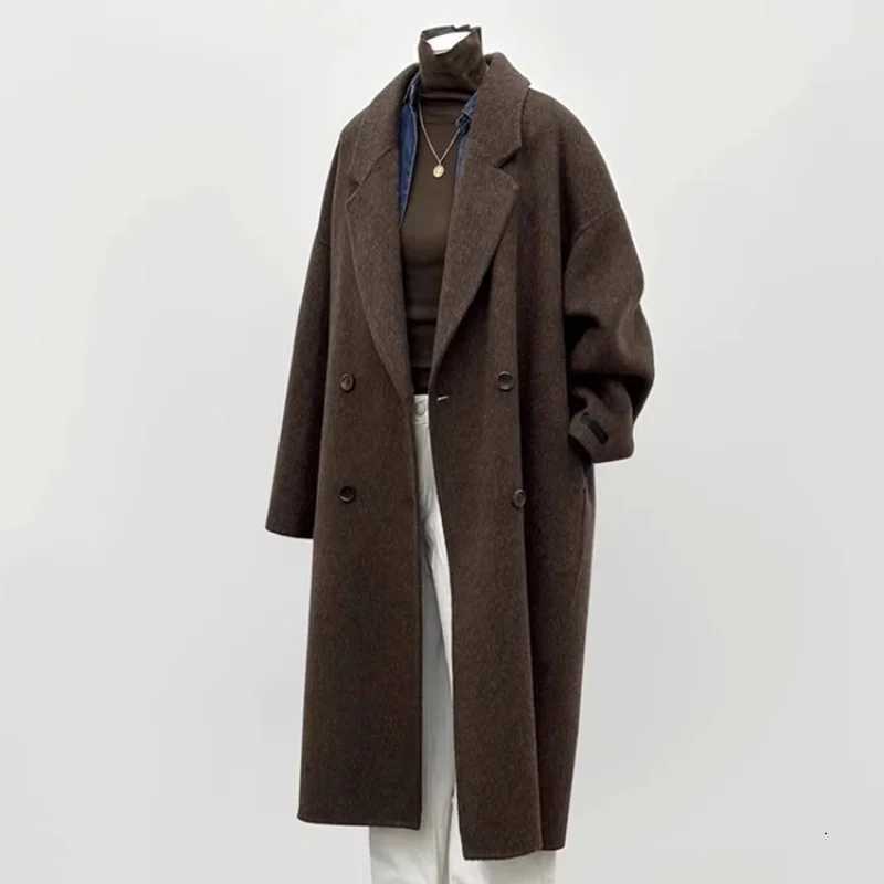 Dark Gray Double-Sided Woolen Coat For Women In Autumn And Winter 2025 New Hepburn Style High-End Mid Length JacketT251224