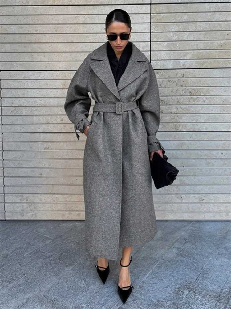 Tossy Winter Lace-Up Loose Overcoat Jackets For Women Lapel Pocket High Waist Commute Elegant Coat Female Wool Outwear JacketsT251224