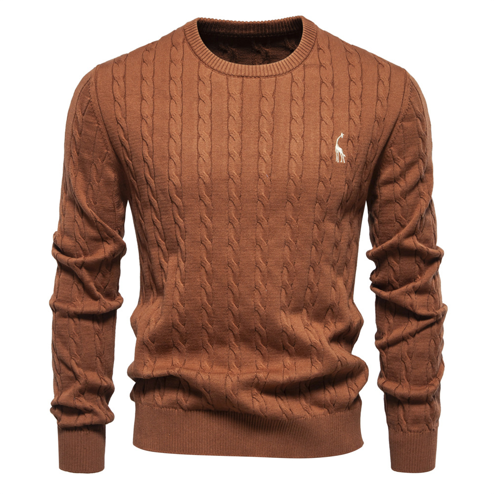 WOZK Autumn/Winter New High Quality Men's Sweater Hoodie with Deer Embroidery Solid Color Knitted Sweater for Men Men's Clothing