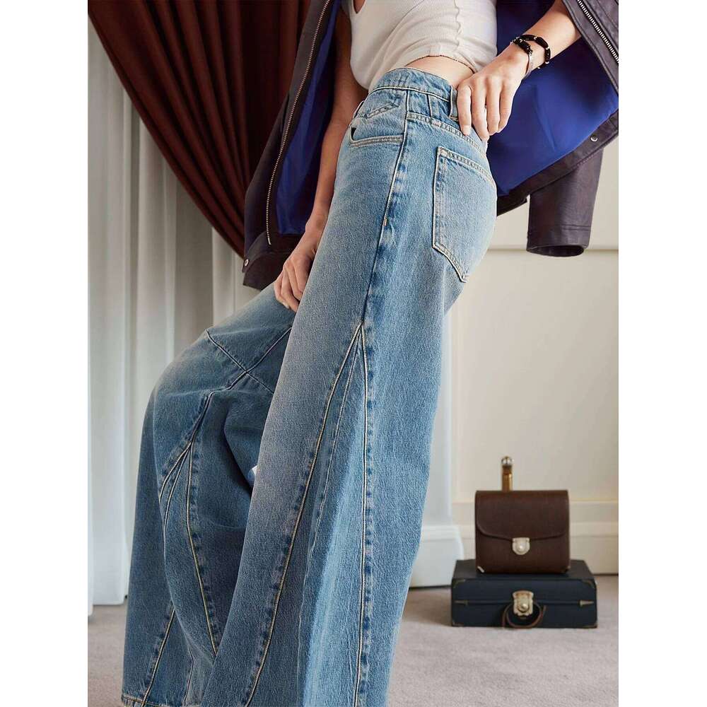 Street fashion retro flared women's washed low waist light blue wide leg ladies jeans for going out all-match style X251224