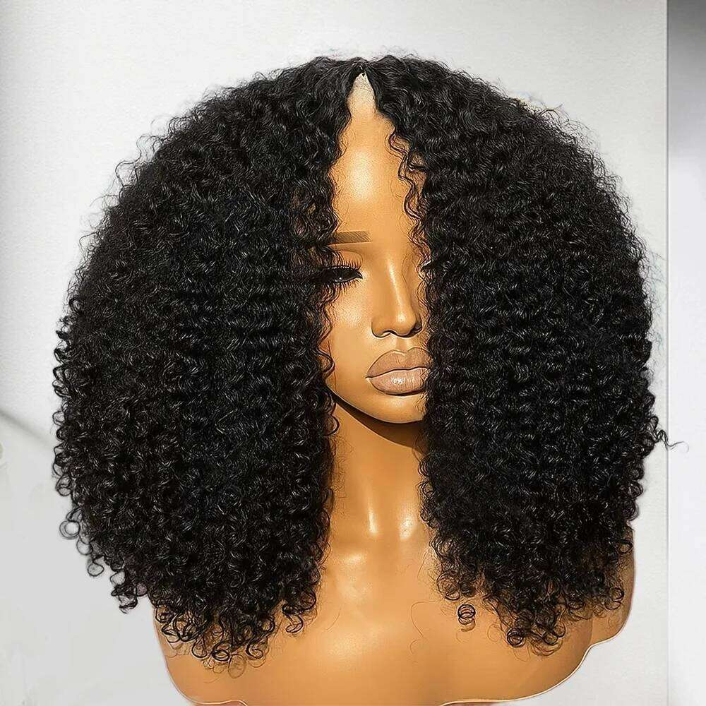 300% Kinky Part Leave Out Upgrade Deep Wave Curly V Shape No Glue Half Wig Human Hair For Women