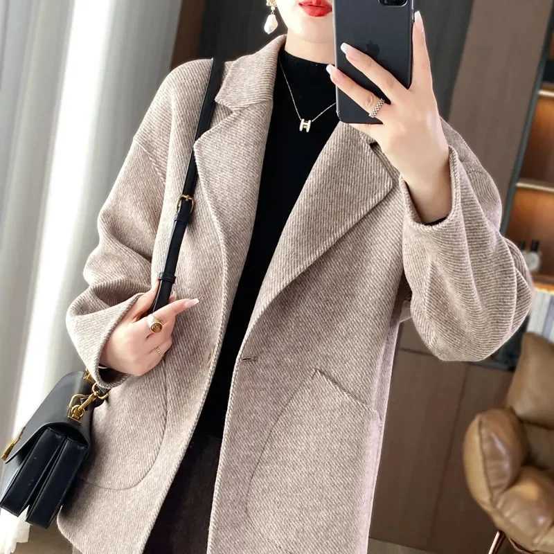2025 Streetwear Double-sided Wool Coat Womens Short Woolen Overcoat Autumn Winter Thicken Wool Blazer Loose Casual Suit JacketsT251224