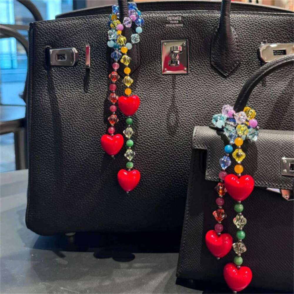Small and trendy versatile red heart pendant chain macaron color keychain bag charm X251224