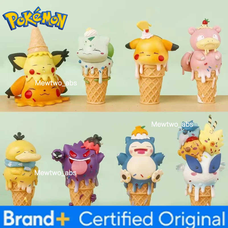 Pokemon Anime cartoon Pokmon Ice Series Hand Figure Cone Pikachu Doll Model Psyduck Desktop Ornament CHIldrens Toy Gifts W251224