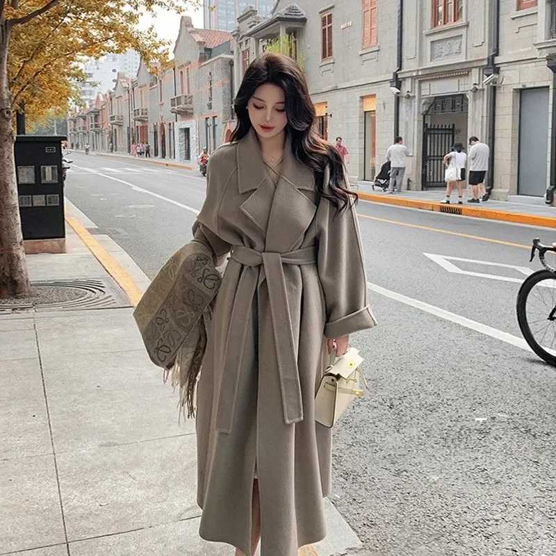 Mid to Long Length Meilad Double-sided Woolen Coat for Autumn and Winter Womens High-end Fashion Short Woolen CoatT251224