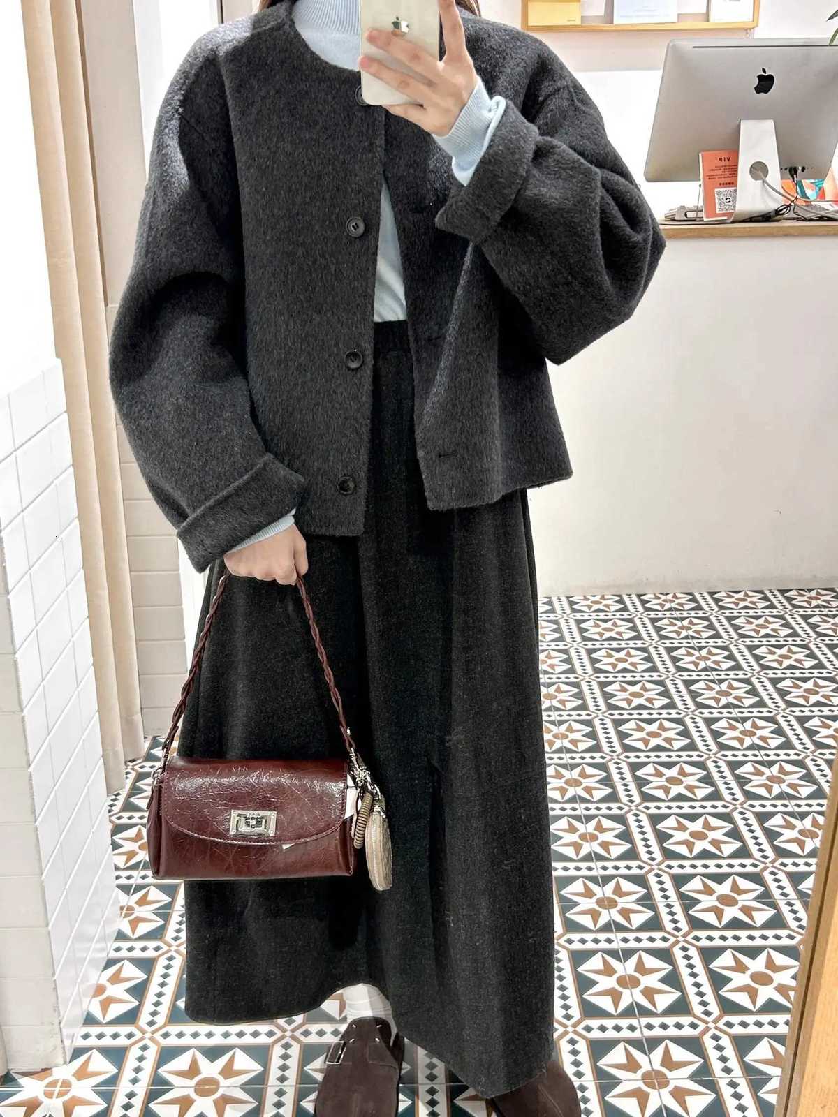 Wool Overcoat Winter Autumn Womens Short Coat Office Lady Elegant Double-sided Woolen Coat 2025 New Cardigan Jackets LooseT251224