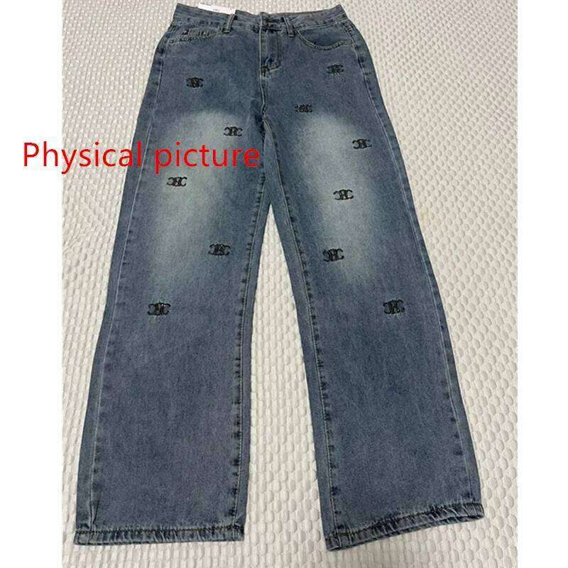 Letter embroidery Hot Diamond Denim Wide Trousers Women's 2025 New High waisted Loose Straight leg Jeans Floor length Pants X251224