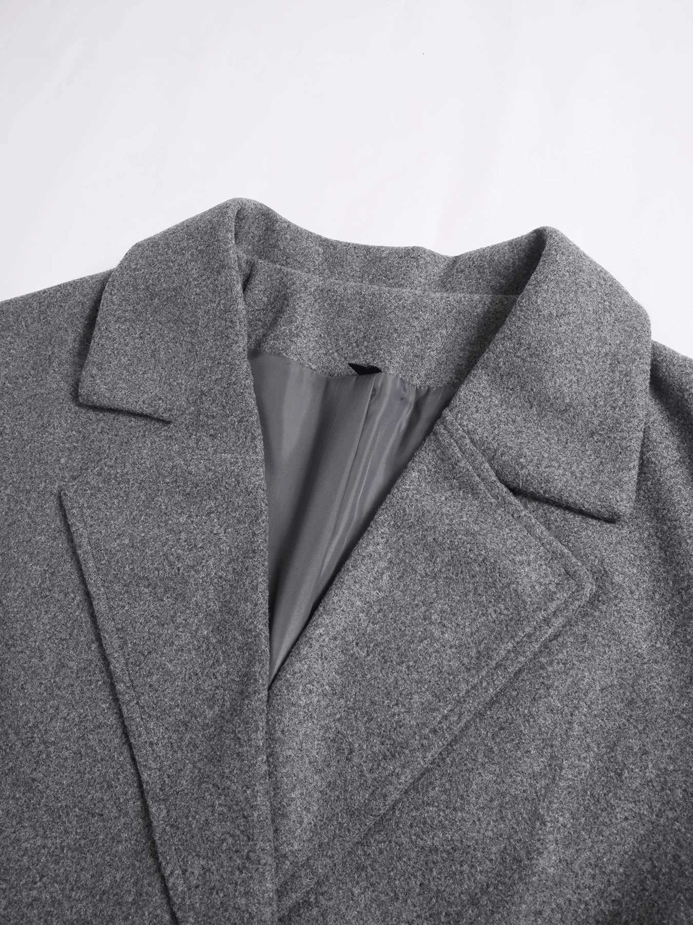 Womens Long Woolen Coat Casual Loose-Fitting Overcoat with Double Button Front Fall Winter Fashion Outerwear for WomenT251224