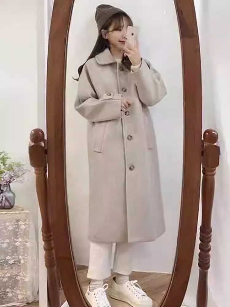 New Korean Fashion Loose Mid length Woolen Coat for Women Autumn and Winter Student Warm Woolen Jackets Women Winter ClothesT251224