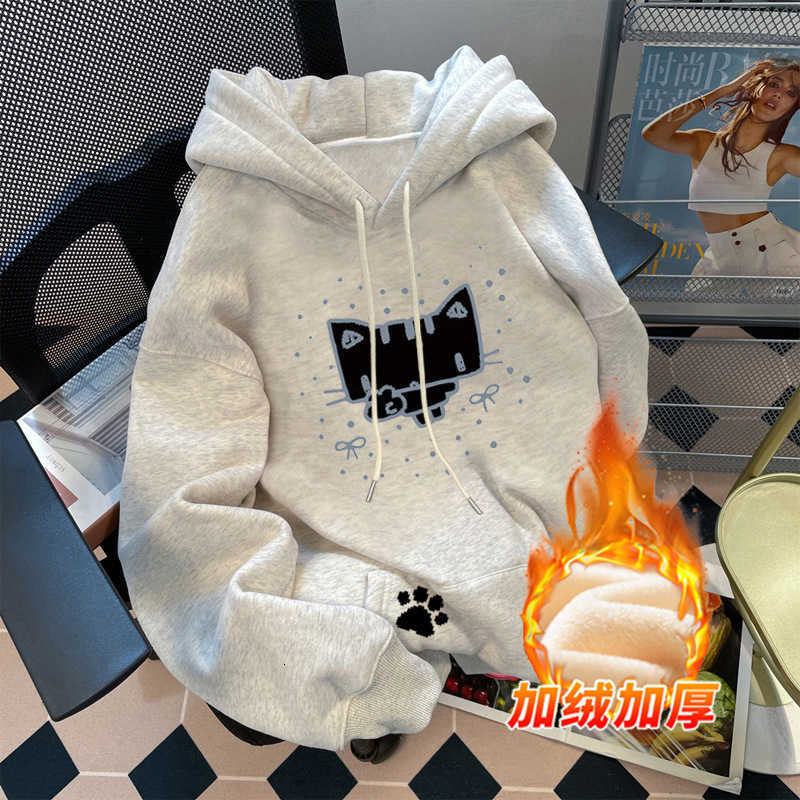 Korean-style printed hooded sweatshirt for men, new autumn/winter style, casual sportswear, thick and warm, loose fit, versatile and easy to wear K251