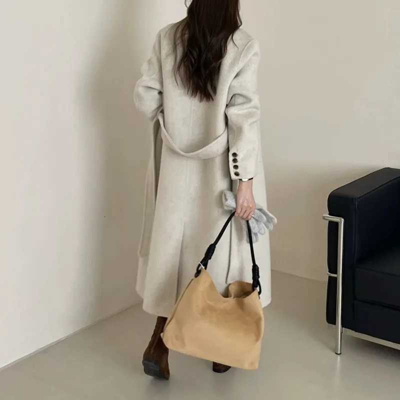 EAEOVNI Winter Wool Warm Long Coat Women Fashion Solid Color Double Button Belt Office Lady Jacket 2025 New ClothingT251224