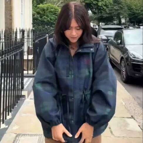 Casual Chic Plaid Coats Loose Designer Fashion 2026 Stand-Collar Tie Up Bow Tops Jacket Trendy Vintage Designers Hoodies Autumn Women's Outerwear