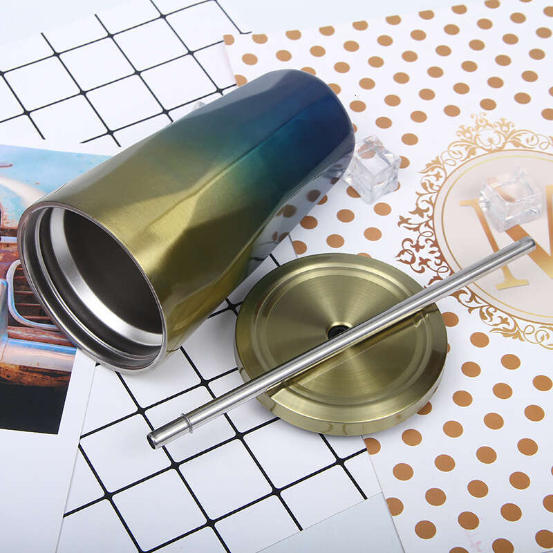 New Gradient Color Diamond with Straw Stainless Steel Vacuum Insulated Fashionable Car Coffee Water Cup
