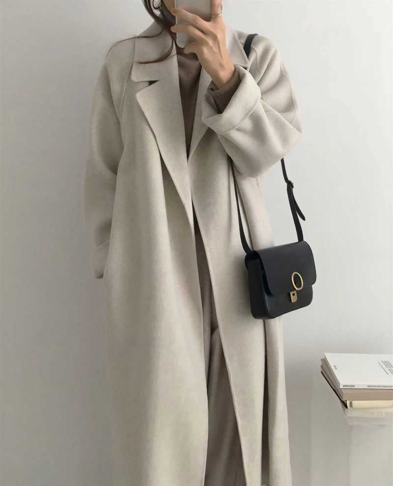 Wool Blend Coats Womens Woolen Coat Orange Winter Satin Pastoral Buckled Boho Style Outings Nordic Conference Versatile ModernT251224