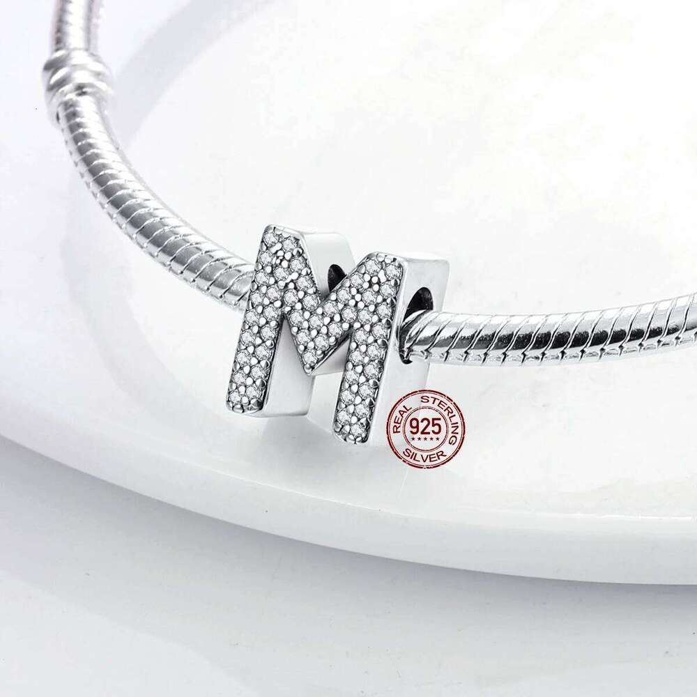 925 Sterling 26 Silver Series Shiny Zircon Lucky Letter Beads Charm Suitable Fit 3MM Original Bracelet X251224