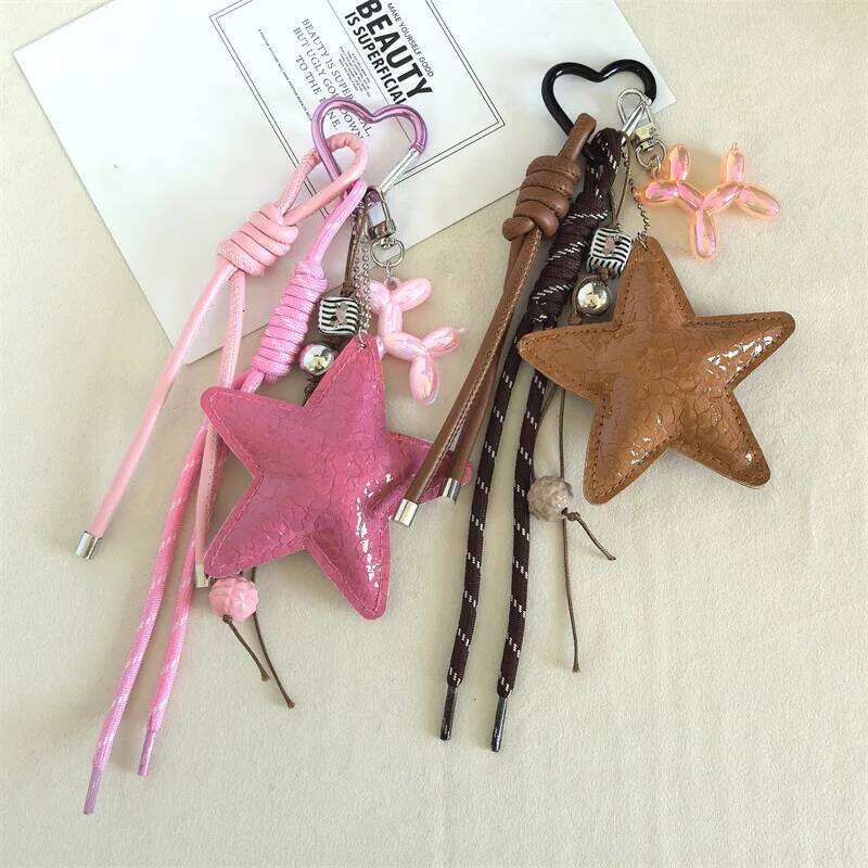 Y2k Leather Rope Keychain Star Cute Dachshund 3d Creative Cartoon Keyring Anti-lost Mobile Phone Lanyard Bag Pendant X251224