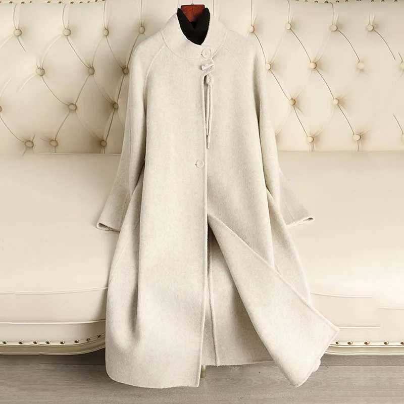 Autumn Winter Womens Woolen Coat 2025 New Standing Collar Double-Sided Cashmere Coat Fashion Horn Buckle Women Woolen Coat H597T251224