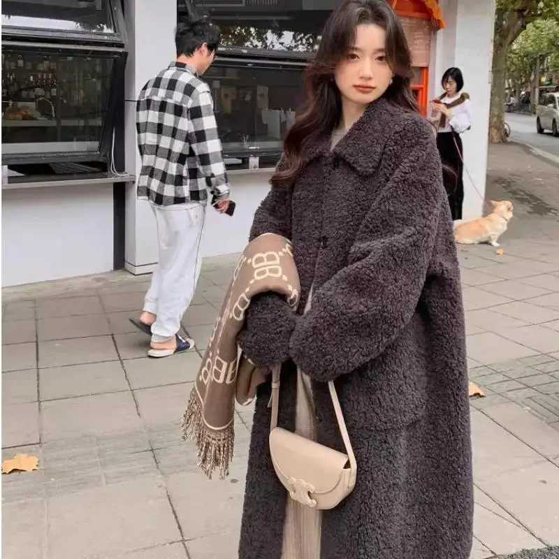 Lamb Velvet Jacket Womens 2024 Autumn And Winter Retro Mid Long Casual Turn-down Collar Wool Coat Single Breasted Woolen CoatsT251224