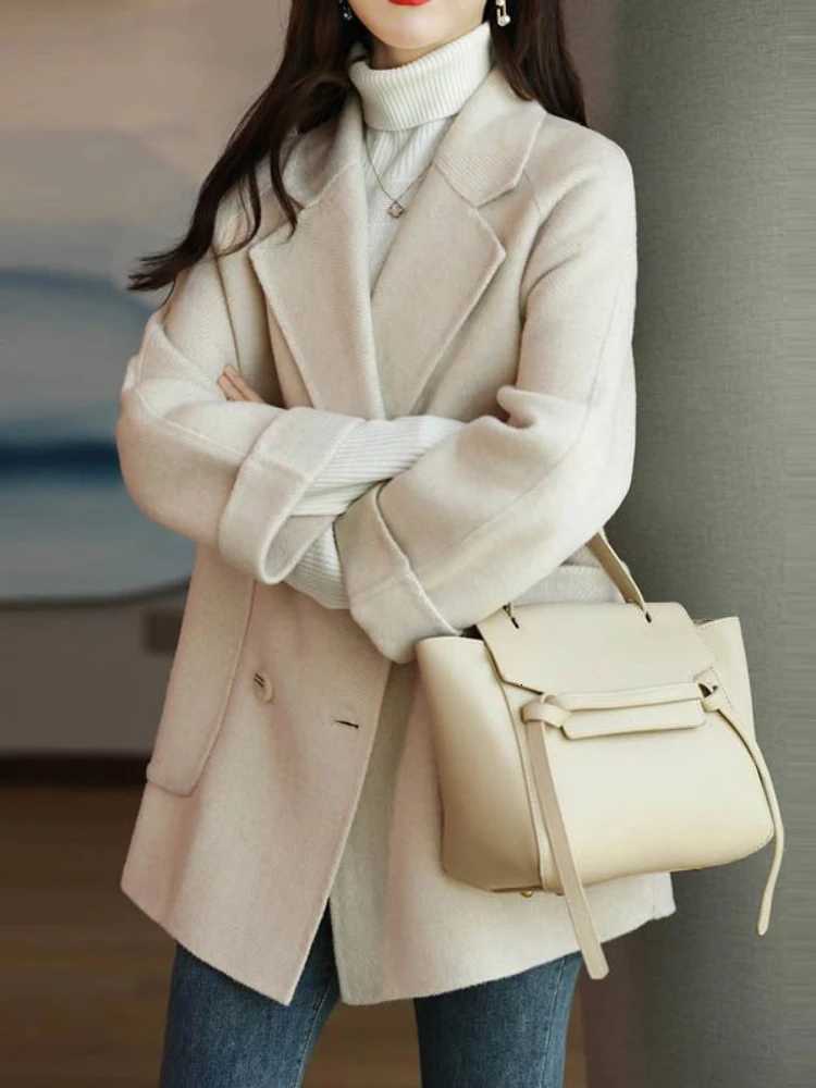 Wool Coat Elegance Coats and Jackets Women New In Autumn Winter Jacket Women Korean Style Long Sleeve Office Lady Trench CoatT251224