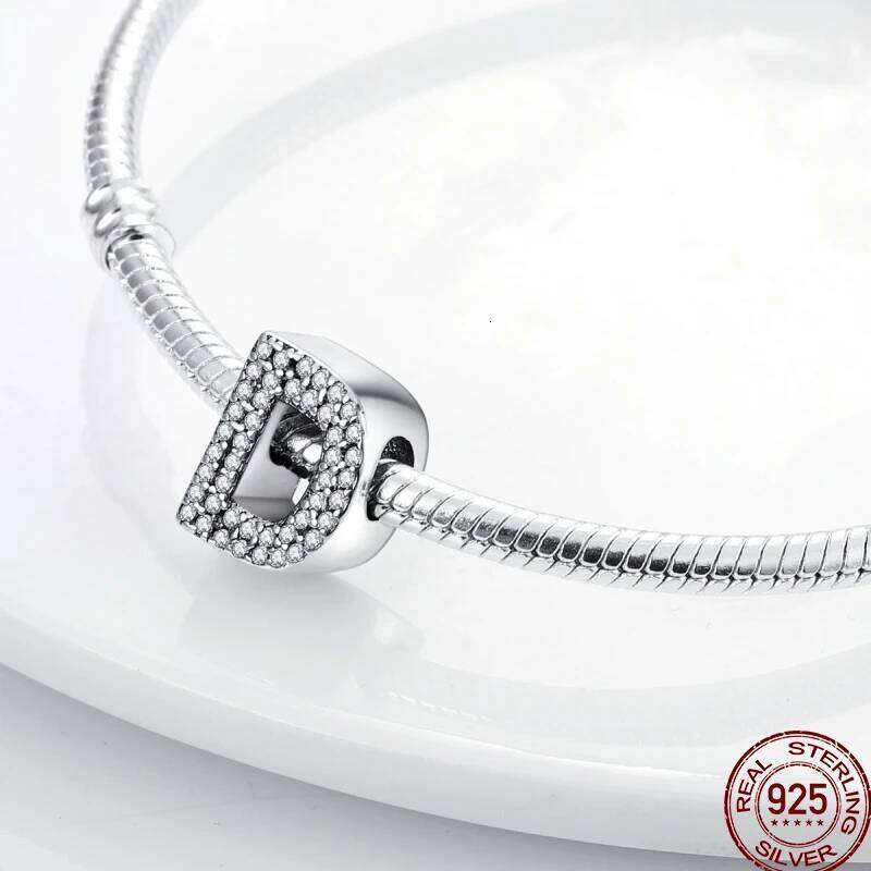 925 Sterling 26 Silver Series Shiny Zircon Lucky Letter Beads Charm Suitable Fit 3MM Original Bracelet X251224