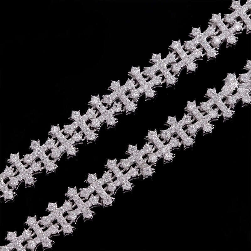 New Design Sterling Sier Gold Plated Link Bracelets Iced Out Vvs Moissanite Full Dia Cross Chain Bracelet