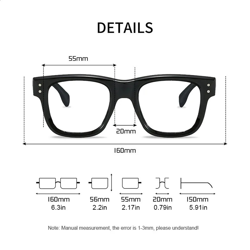 160mm Thick Frame Eyeglasses Men Women Large Size Big Face Glasses Frame Fashion Optical Prescription Glasses 251223 - view 5