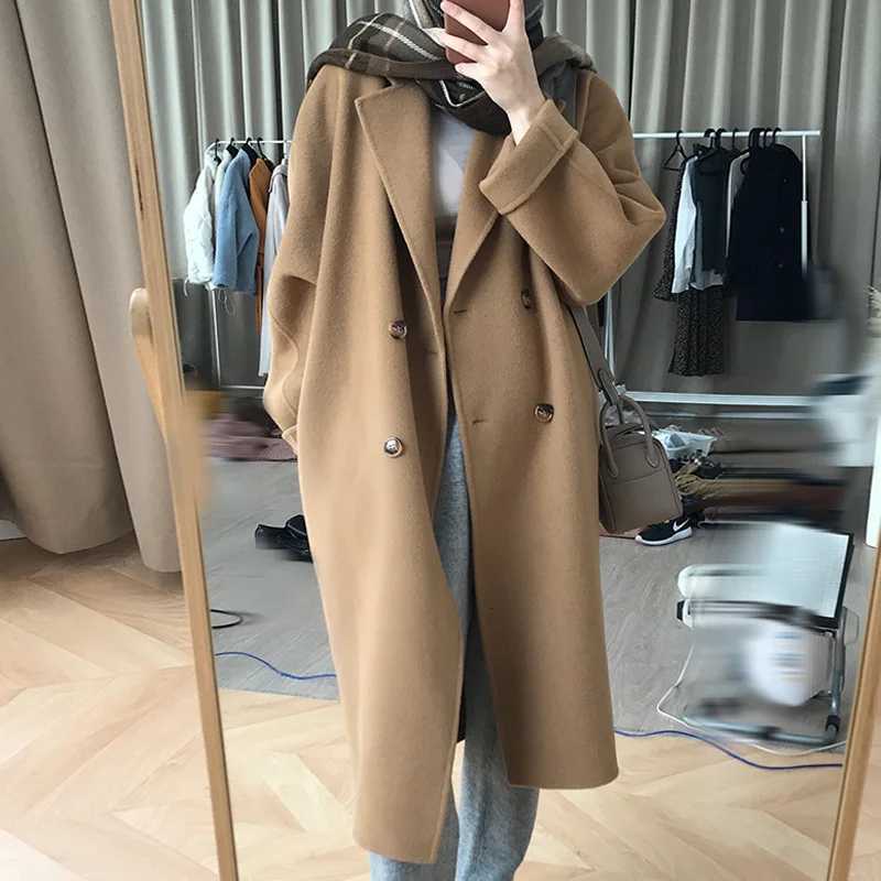 Autumn Winter Womens Elegant Woolen Warm Jacket Coat Fashion Medium Long Camel New In Trench CoatsT251224