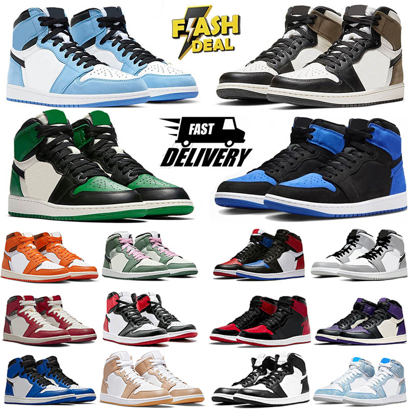 Designer Men 1 Basketball Shoes 1S University Blue Dark Mocha Chicago Top UNC Hyper Royal High Bloodline Satin-Snake Taupe Haze Women Trainers Sneakers Eur 36-47