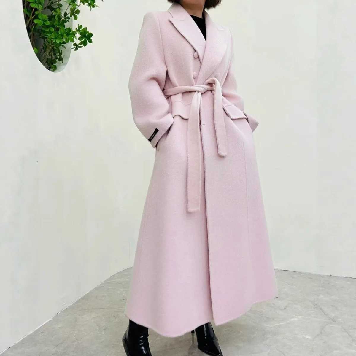 BJTZ Fashion Double-Faced Wool Coat Women 2025 Waist-Defined Longline Trench Coat Autumn Winter Luxury Outerwear Chic ElegantT251224