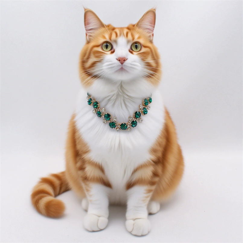 Elegant Pets Gemstone Pearl Necklace Full Diamond Princess Collars Wedding Birthday Cat collars