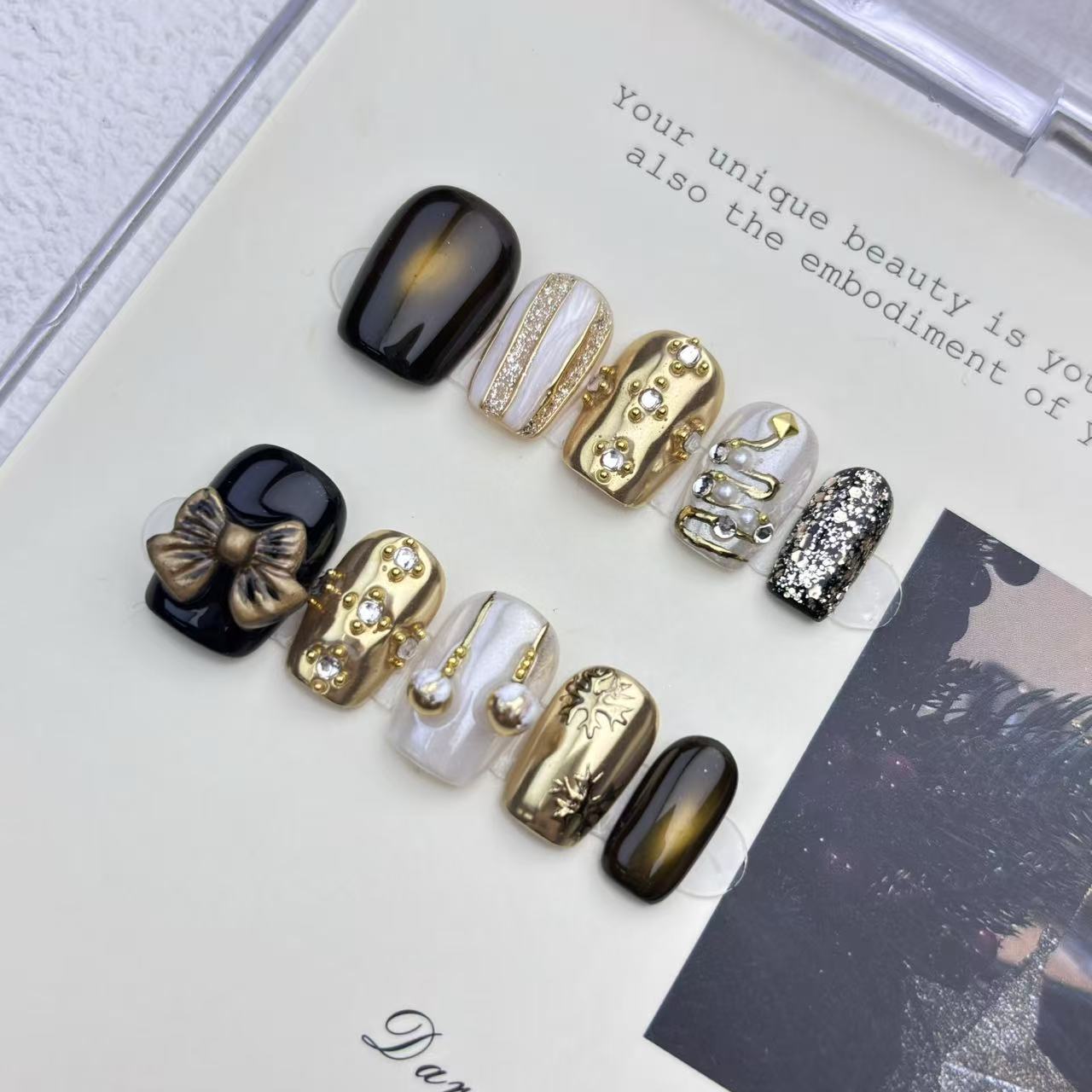 sophisticated wholesalers choice festive white gold feline eyelash nail stickers