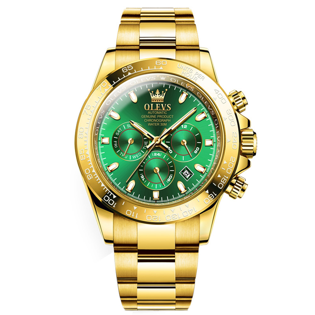 OLEVS Fully automatic mechanical watch, stainless steel large dial, luminous three eye calendar men's watch, Elegant and multifunctional men'