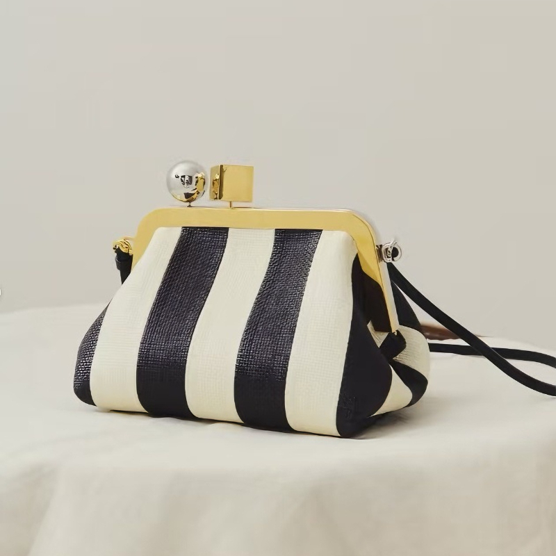 Genuine Leather Evening Bags LA CROISIERE The Berlingot Calf Skin Chic Purses And Handbags Small Party Clutch Fashion Sling Bag Unique Two-Tone Metal Hardware 3510