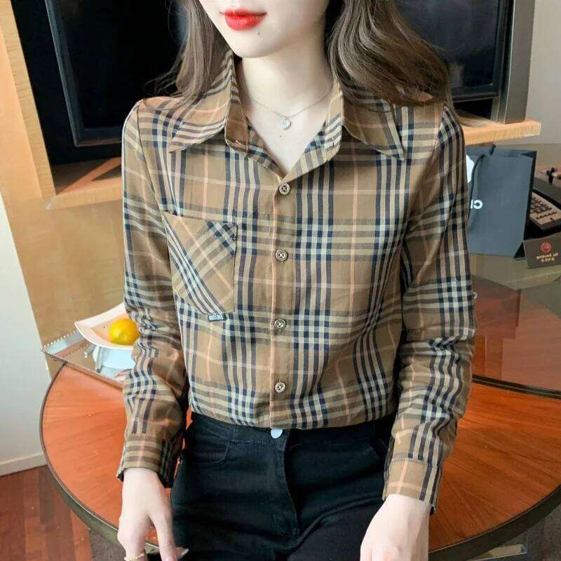 Fashionable Plaid Shirt Long Sleeve Women's Style Spring Autumn Winter Small Size Elegant French Design New Arrival
