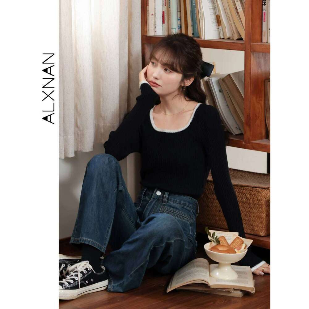 AlXNAN Women's Vintage Denim Blue High Waist Baggy Jeans 2025 Spring New Casual Loose Wide Leg Long Pants Ladies LXN320106 X251224