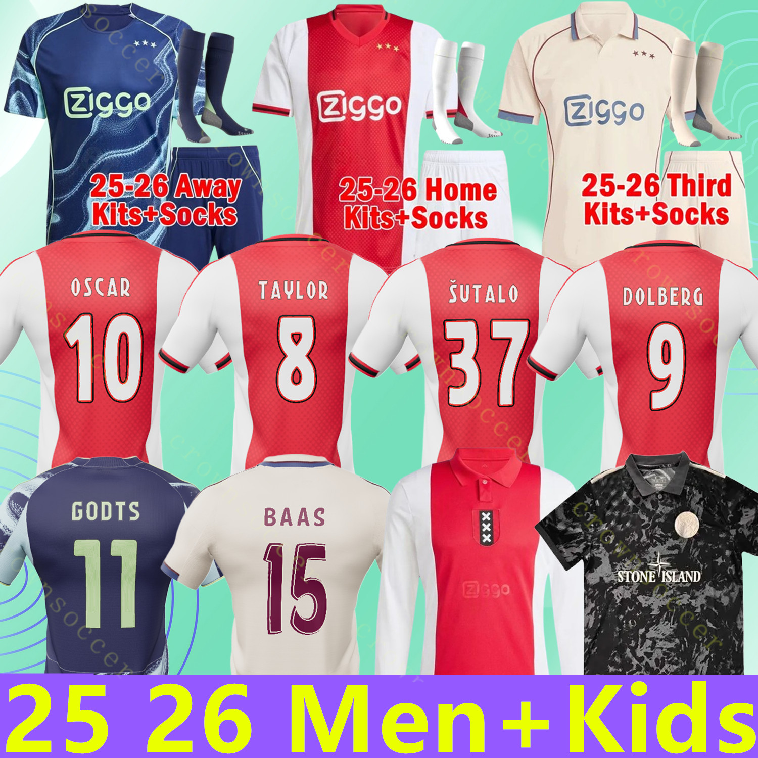 2025 2026 TAYLOR SUTALO Amsterdam 125th Dolberg Soccer Jerseys Kids Kit 25 26 OSCAR DOLBERG GODTS ITAKURA Home Away 3rd Fourth Football Shirts MORO GAAEI CRUYFF