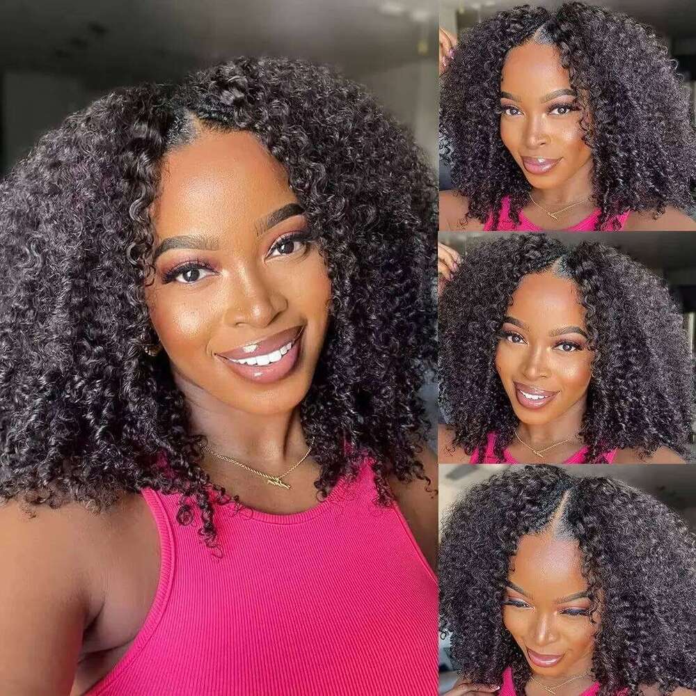 300% Kinky Part Leave Out Upgrade Deep Wave Curly V Shape No Glue Half Wig Human Hair For Women