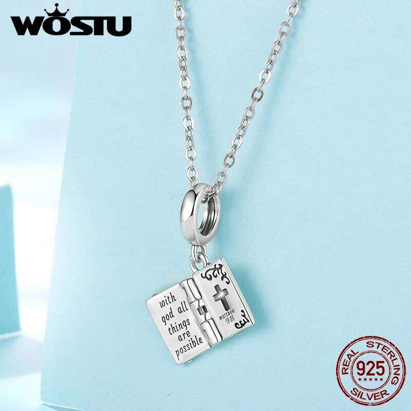 WOSTU 925 Sterling Silver Religious Openable Bible Book Charm Cross Faith Pendant Celtic Knot bead Fir Bracelet DIY Family Gift X251224