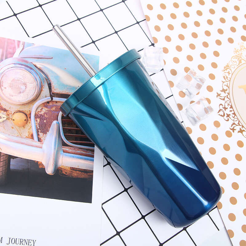 New Gradient Color Diamond with Straw Stainless Steel Vacuum Insulated Fashionable Car Coffee Water Cup
