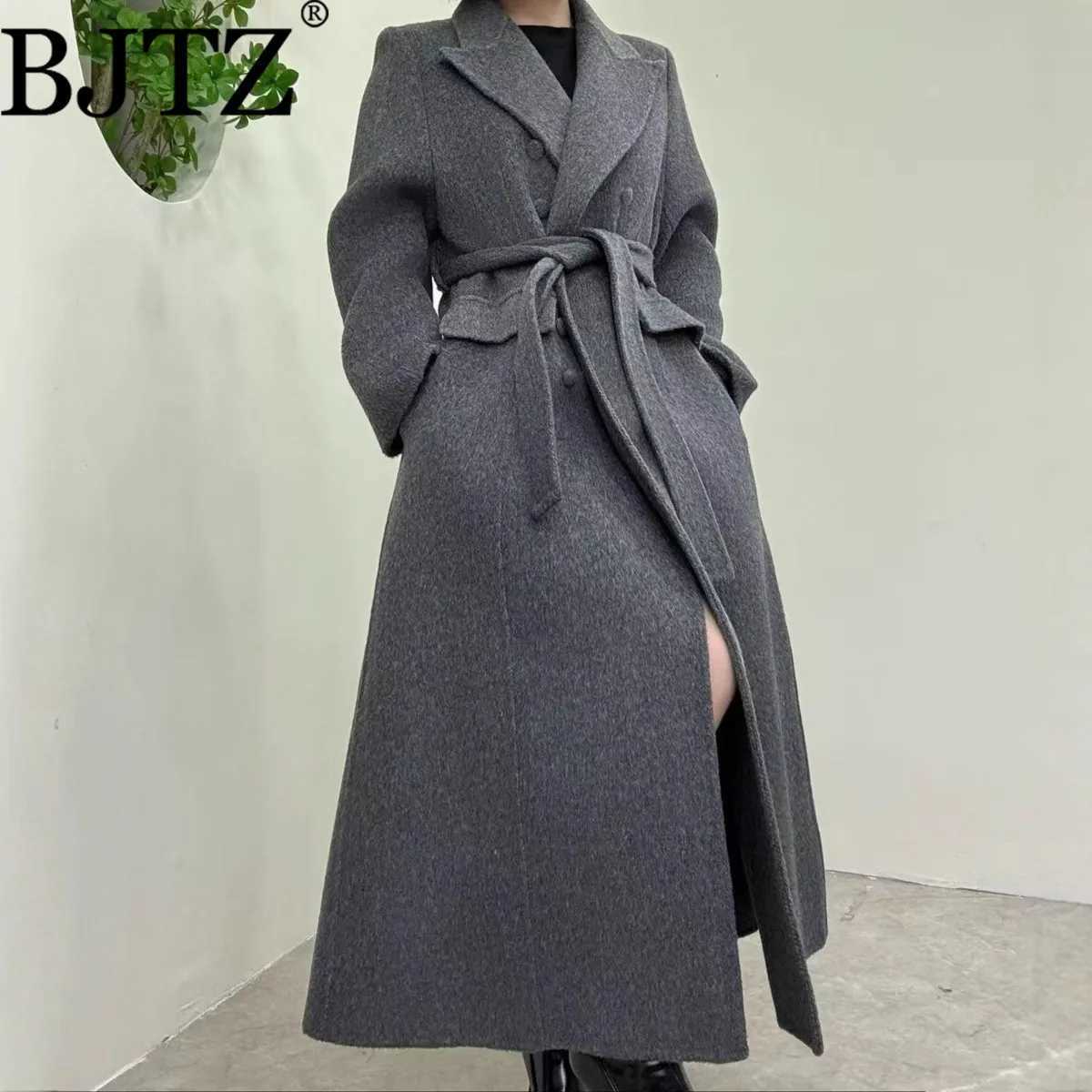 BJTZ Fashion Double-Faced Wool Coat Women 2025 Waist-Defined Longline Trench Coat Autumn Winter Luxury Outerwear Chic ElegantT251224